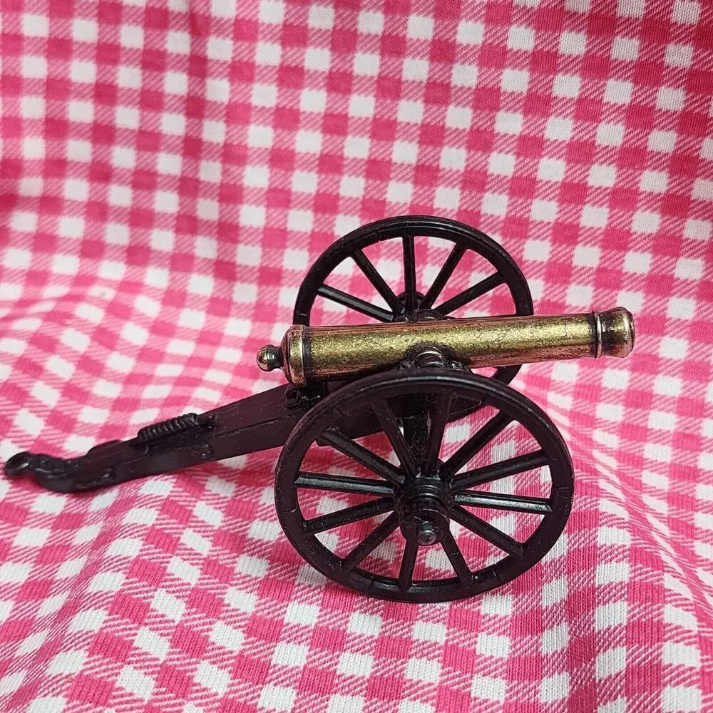 Antique Vintage Brass/Cast Iron Mini Cannon with Iron Base